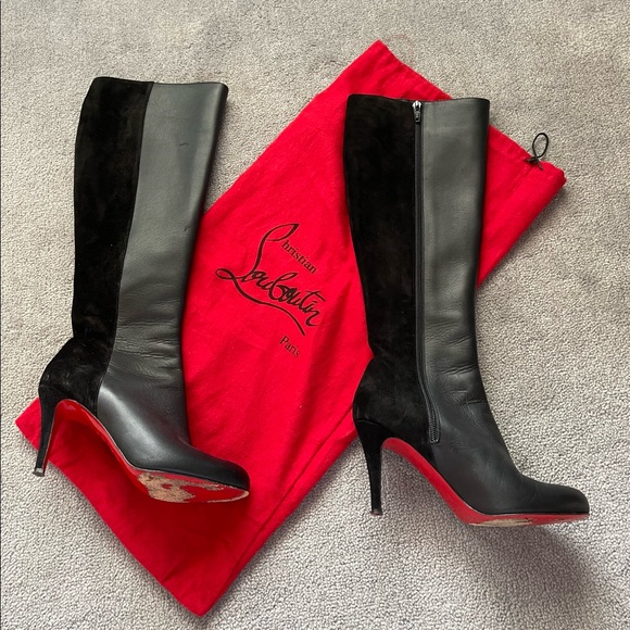 Black leather and suede Christian louboutin knee high boots, size 36 - Picture 1 of 7